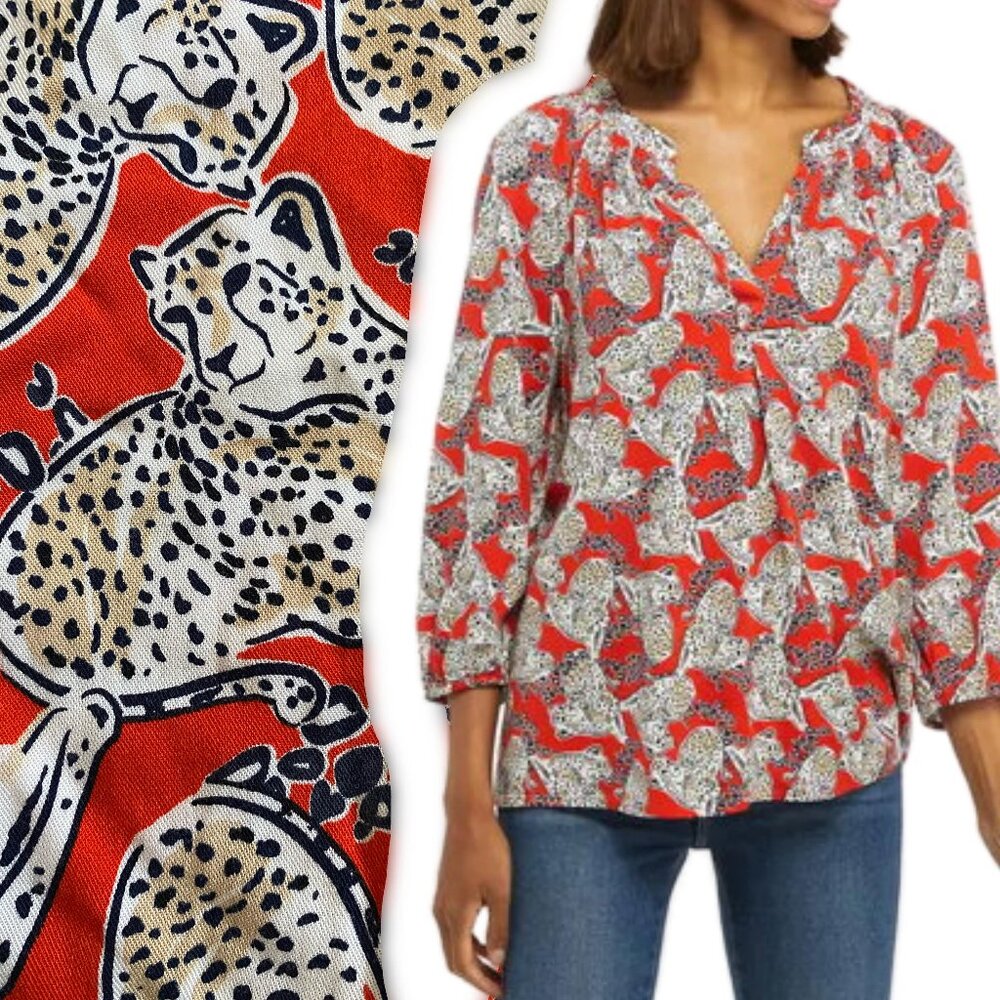 Crown & Ivy Leopards Peasant Top Orange Background NEW WITH TAGS